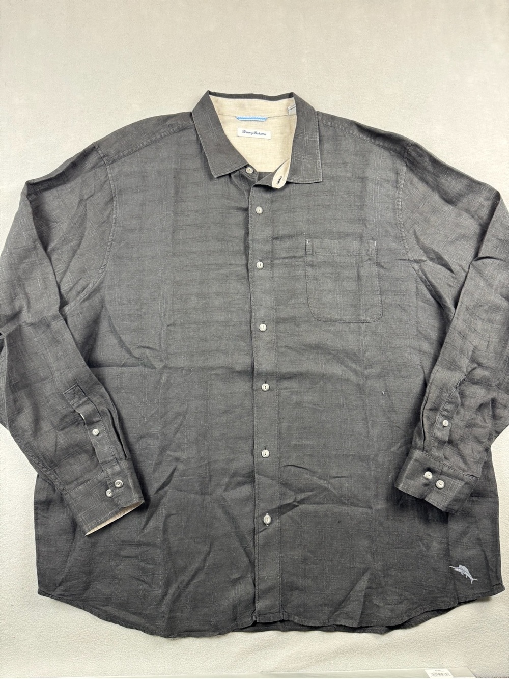 Tommy Bahama Shirt Men's 3XLT Black 100% Linen Button Up Long Sleeve Casual
